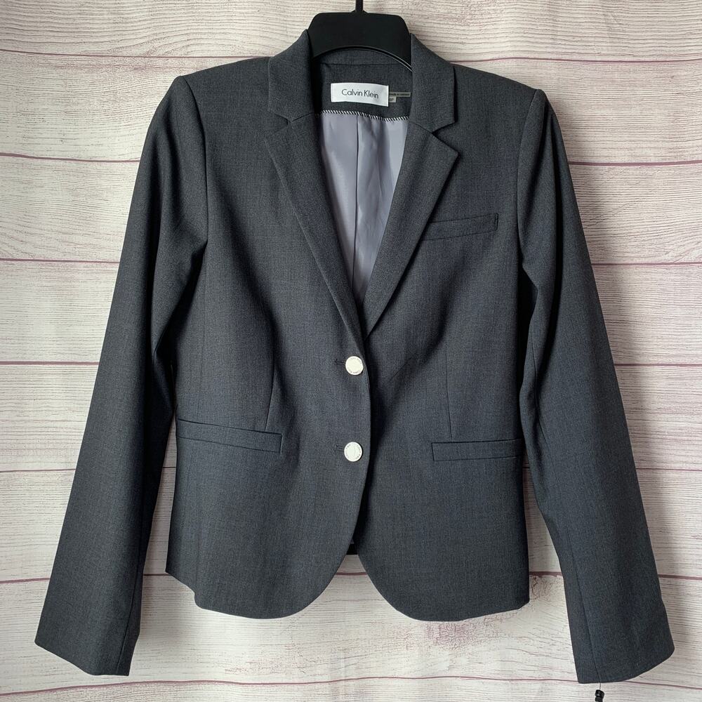 Calvin Klein Charcoal Gray Blazer Suit Jacket Two-Button Size 8P